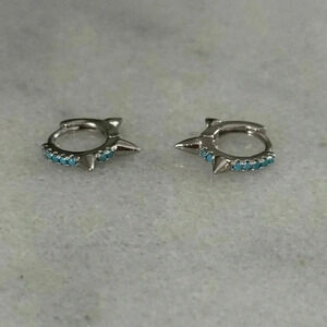 Sterling Silver Spike Turquoise Crystal Huggie Hoop Earrings 

Brand New